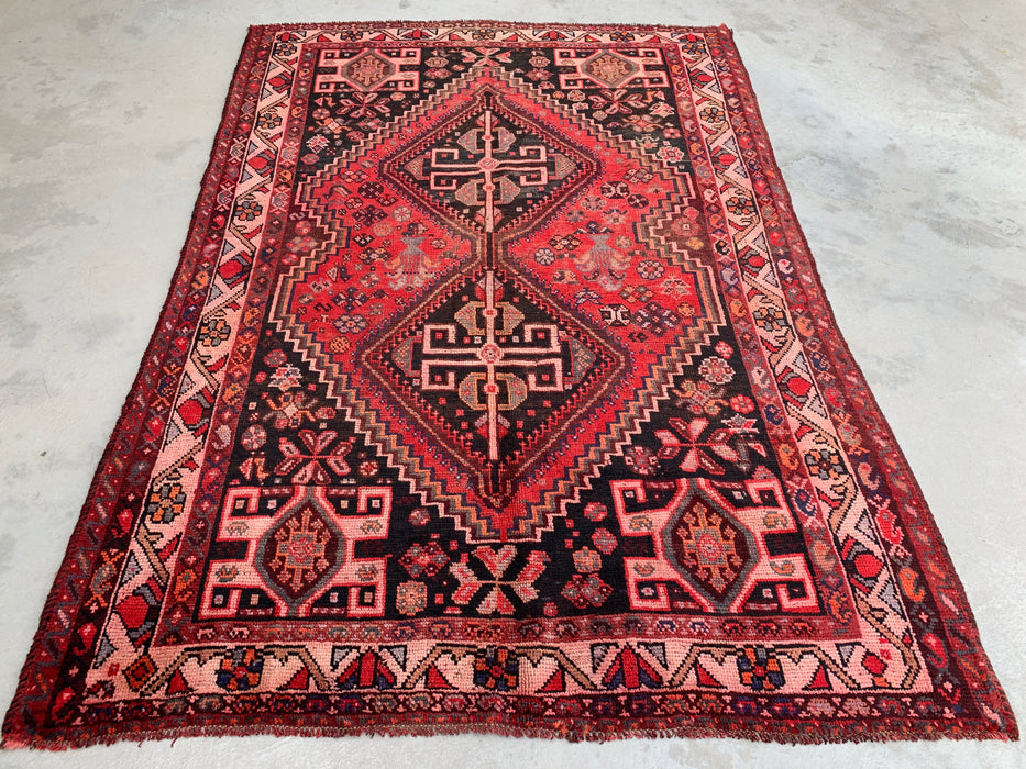 8'4 x 5'7 Hand-Knotted Persian Wool Rug - Red & Charcoal Geometric Tribal Medallion Design - KBHM-903