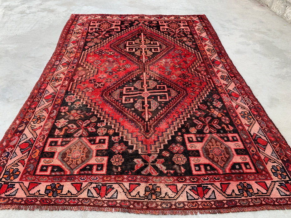 8'4 x 5'7 Hand-Knotted Persian Wool Rug - Red & Charcoal Geometric Tribal Medallion Design - KBHM-903