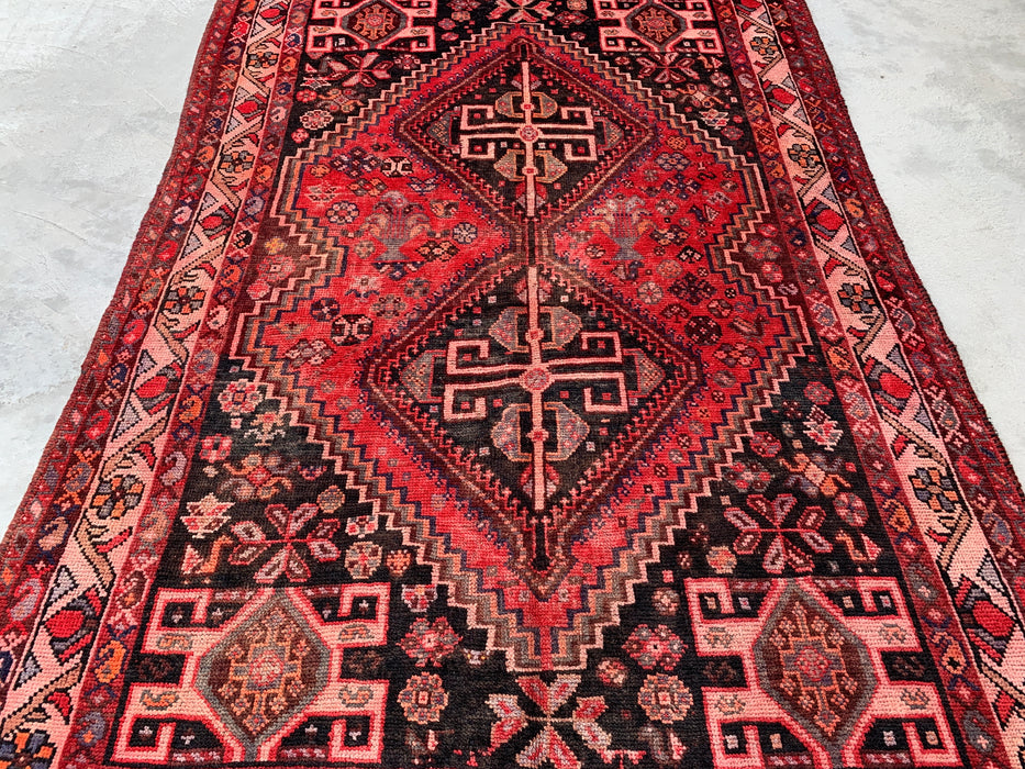 8'4 x 5'7 Hand-Knotted Persian Wool Rug - Red & Charcoal Geometric Tribal Medallion Design - KBHM-903