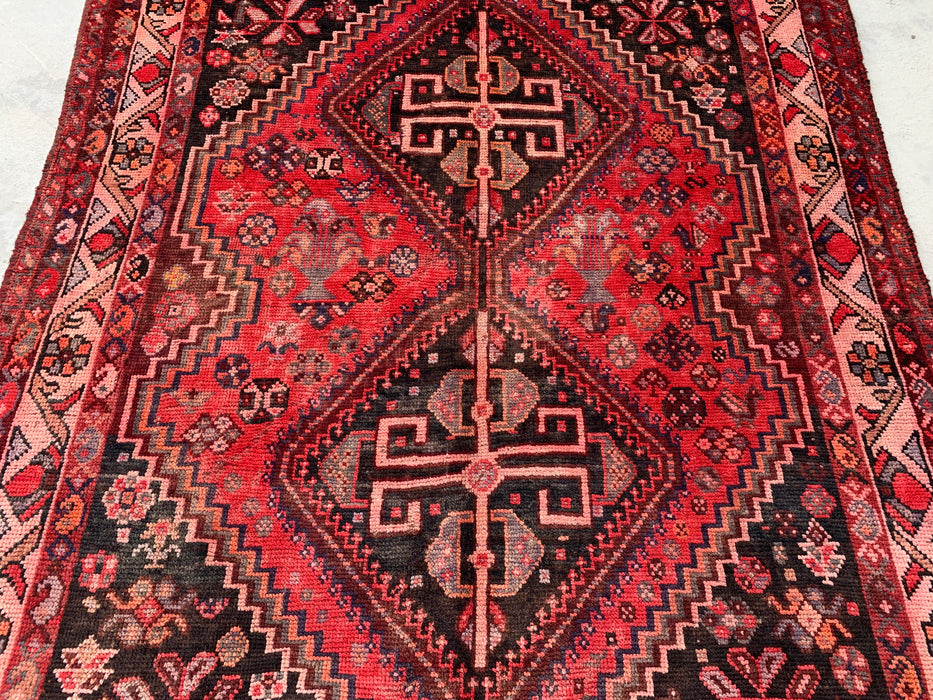 8'4 x 5'7 Hand-Knotted Persian Wool Rug - Red & Charcoal Geometric Tribal Medallion Design - KBHM-903