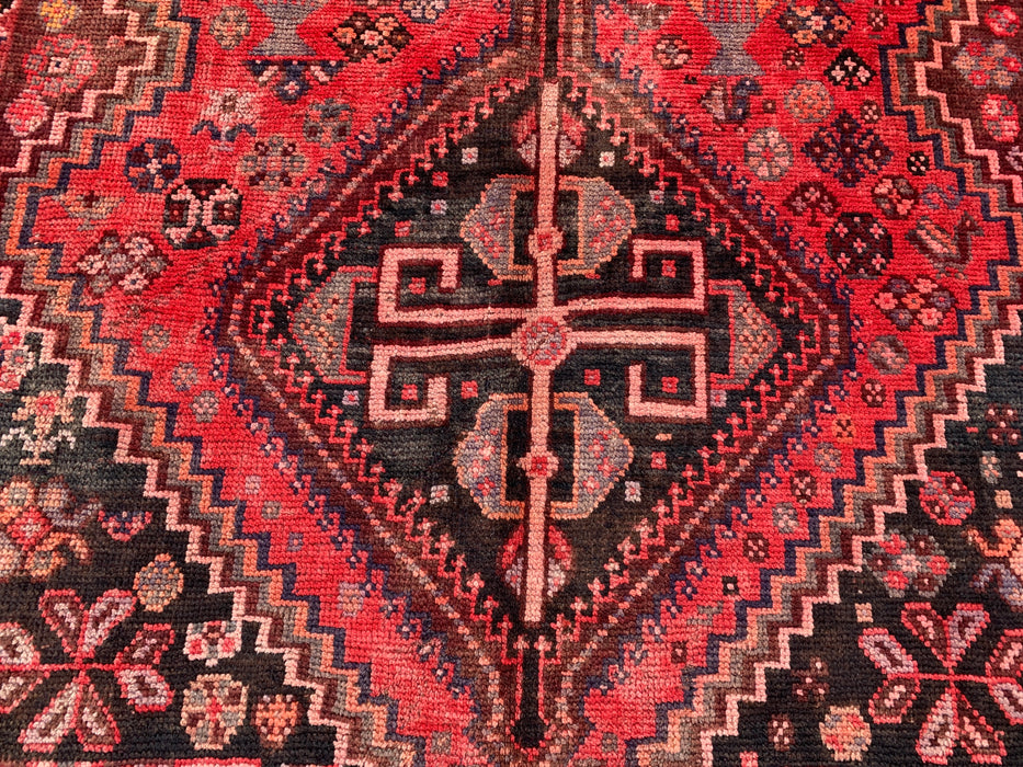 8'4 x 5'7 Hand-Knotted Persian Wool Rug - Red & Charcoal Geometric Tribal Medallion Design - KBHM-903