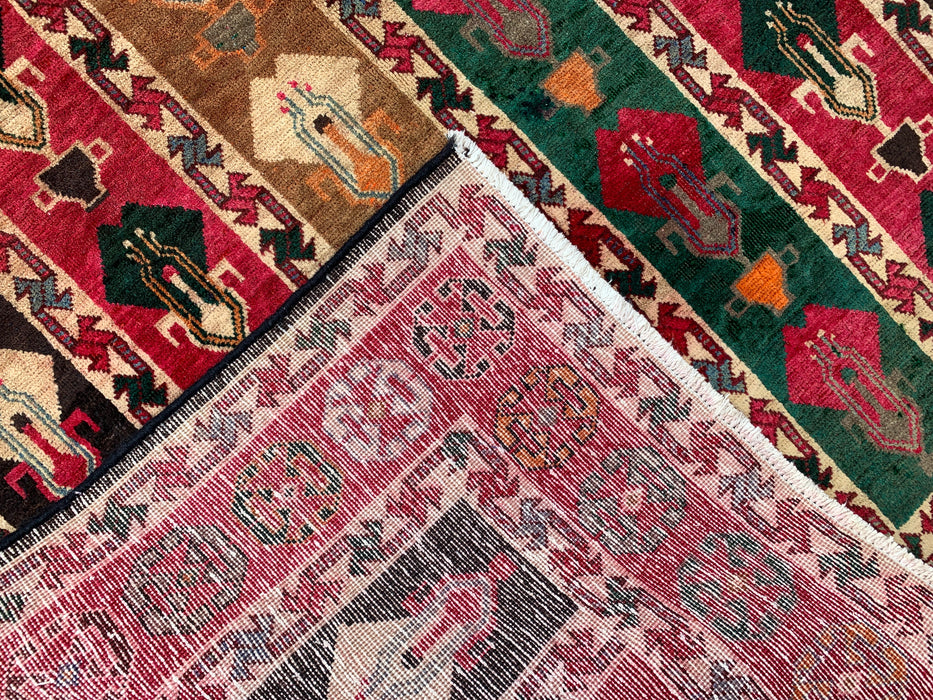 9'5 x 5'2 Hand-Knotted Persian Wool Rug - Multicolor Tribal Stripe Panel Design - KBHM-904