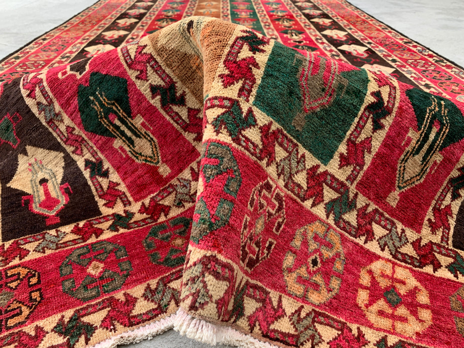 9'5 x 5'2 Hand-Knotted Persian Wool Rug - Multicolor Tribal Stripe Panel Design - KBHM-904