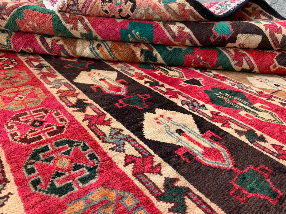 9'5 x 5'2 Hand-Knotted Persian Wool Rug - Multicolor Tribal Stripe Panel Design - KBHM-904