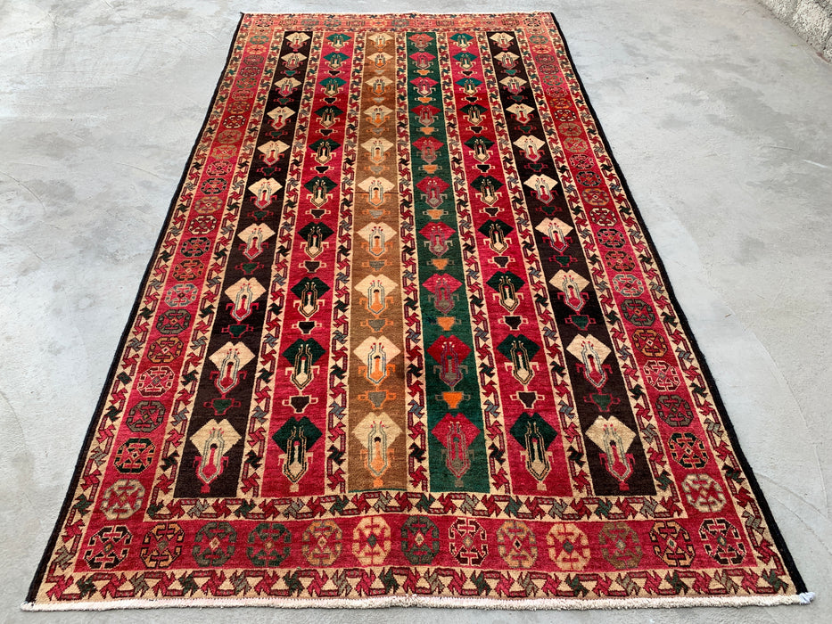 9'5 x 5'2 Hand-Knotted Persian Wool Rug - Multicolor Tribal Stripe Panel Design - KBHM-904