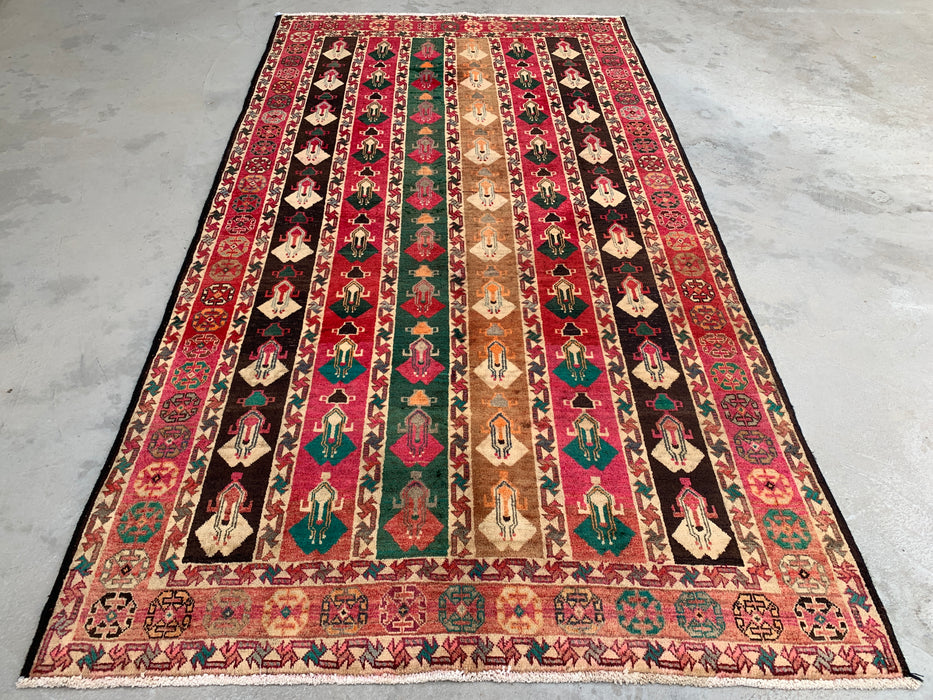 9'5 x 5'2 Hand-Knotted Persian Wool Rug - Multicolor Tribal Stripe Panel Design - KBHM-904