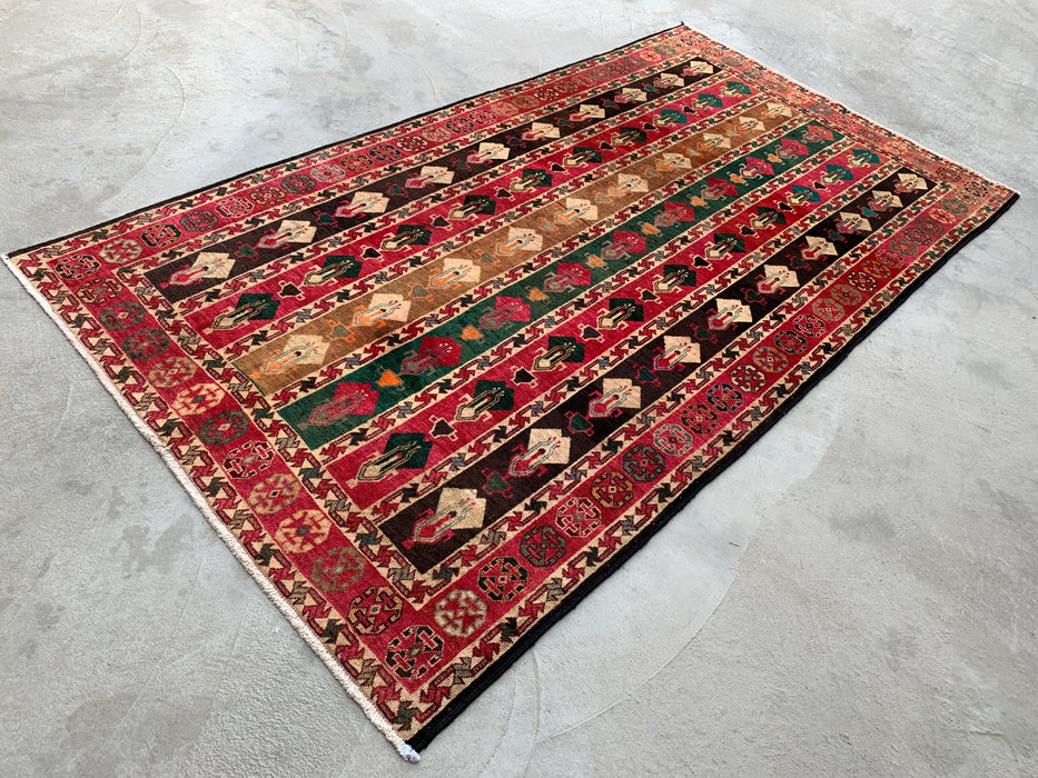 9'5 x 5'2 Hand-Knotted Persian Wool Rug - Multicolor Tribal Stripe Panel Design - KBHM-904