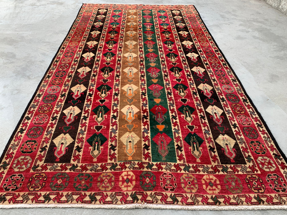 9'5 x 5'2 Hand-Knotted Persian Wool Rug - Multicolor Tribal Stripe Panel Design - KBHM-904