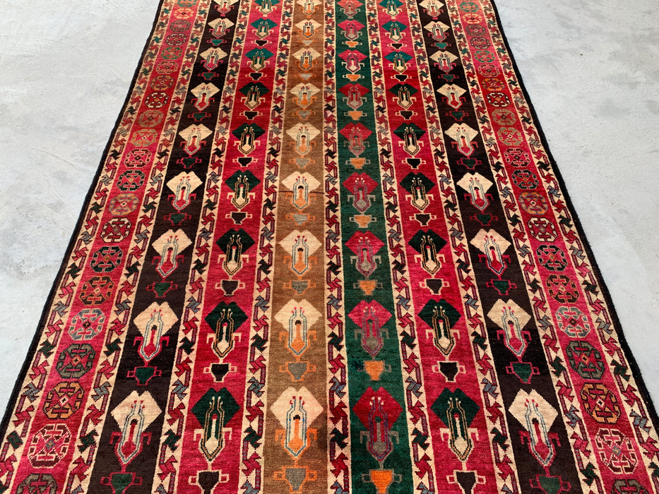 9'5 x 5'2 Hand-Knotted Persian Wool Rug - Multicolor Tribal Stripe Panel Design - KBHM-904