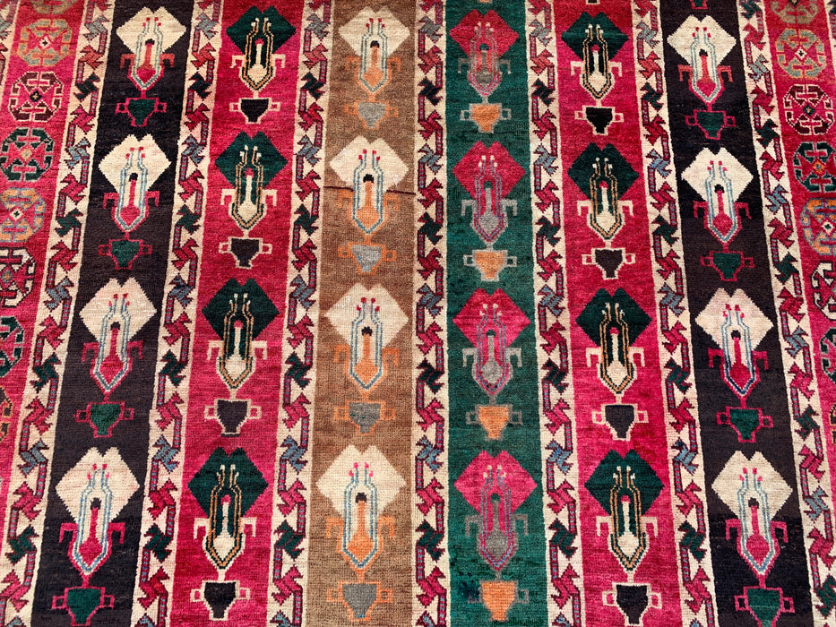 9'5 x 5'2 Hand-Knotted Persian Wool Rug - Multicolor Tribal Stripe Panel Design - KBHM-904