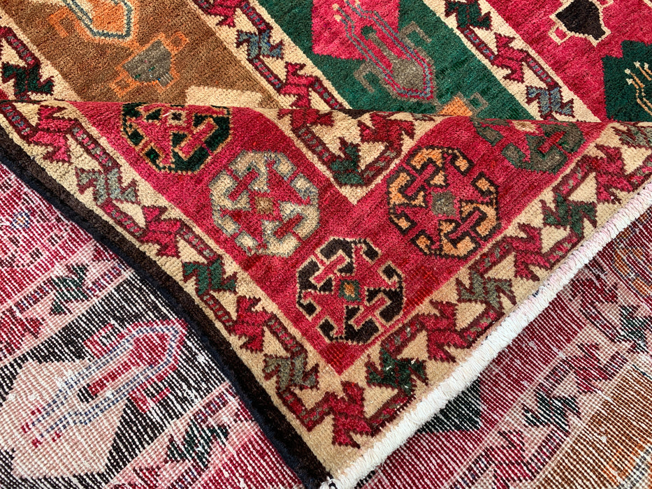 9'5 x 5'2 Hand-Knotted Persian Wool Rug - Multicolor Tribal Stripe Panel Design - KBHM-904
