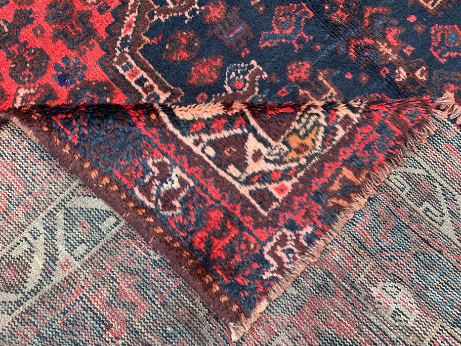 Handmade Persian Wool Area Rug 7x10 - Red Tribal Medallion Persian Style Rug with Navy Accents - Exact Size 9'7" x 6'5" - KBHM-905