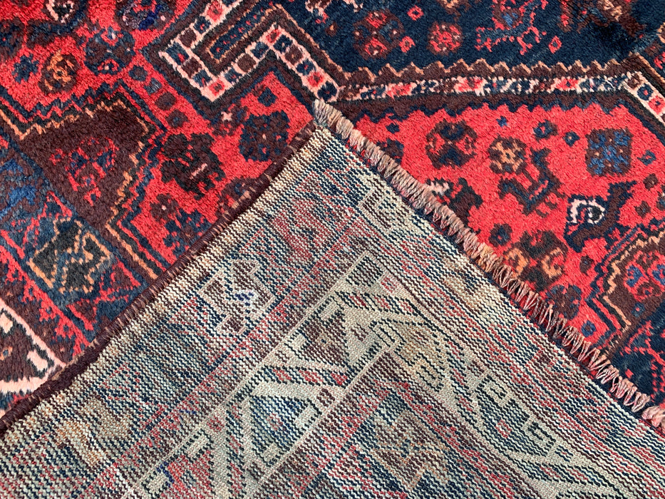 Handmade Persian Wool Area Rug 7x10 - Red Tribal Medallion Persian Style Rug with Navy Accents - Exact Size 9'7" x 6'5" - KBHM-905