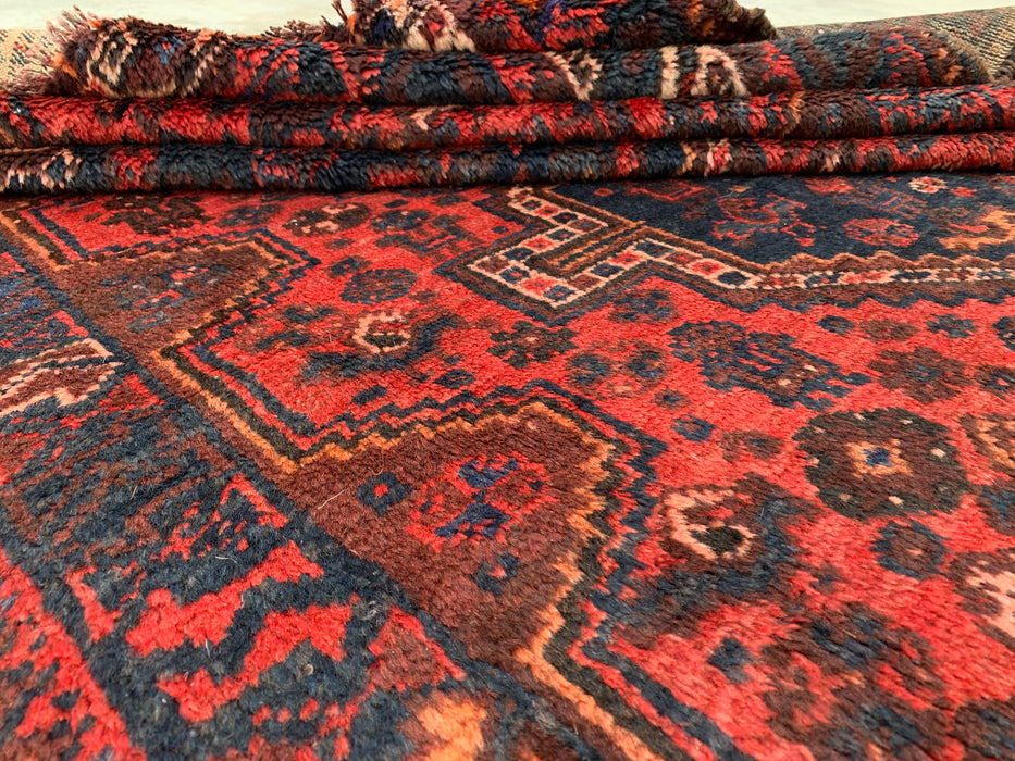 Handmade Persian Wool Area Rug 7x10 - Red Tribal Medallion Persian Style Rug with Navy Accents - Exact Size 9'7" x 6'5" - KBHM-905