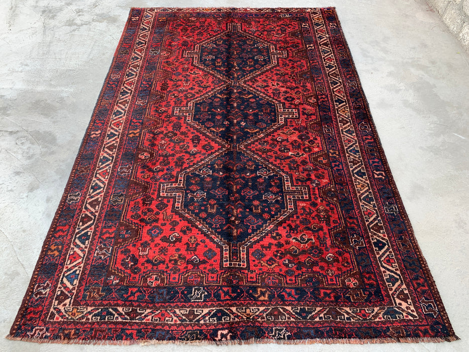 Handmade Persian Wool Area Rug 7x10 - Red Tribal Medallion Persian Style Rug with Navy Accents - Exact Size 9'7" x 6'5" - KBHM-905