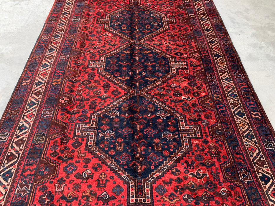 Handmade Persian Wool Area Rug 7x10 - Red Tribal Medallion Persian Style Rug with Navy Accents - Exact Size 9'7" x 6'5" - KBHM-905