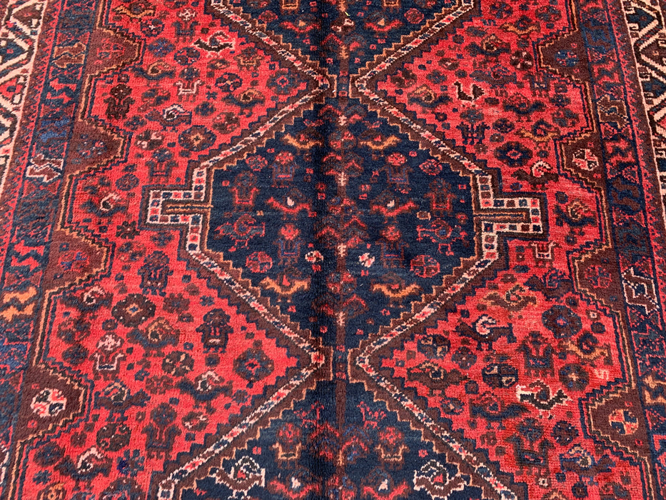 Handmade Persian Wool Area Rug 7x10 - Red Tribal Medallion Persian Style Rug with Navy Accents - Exact Size 9'7" x 6'5" - KBHM-905