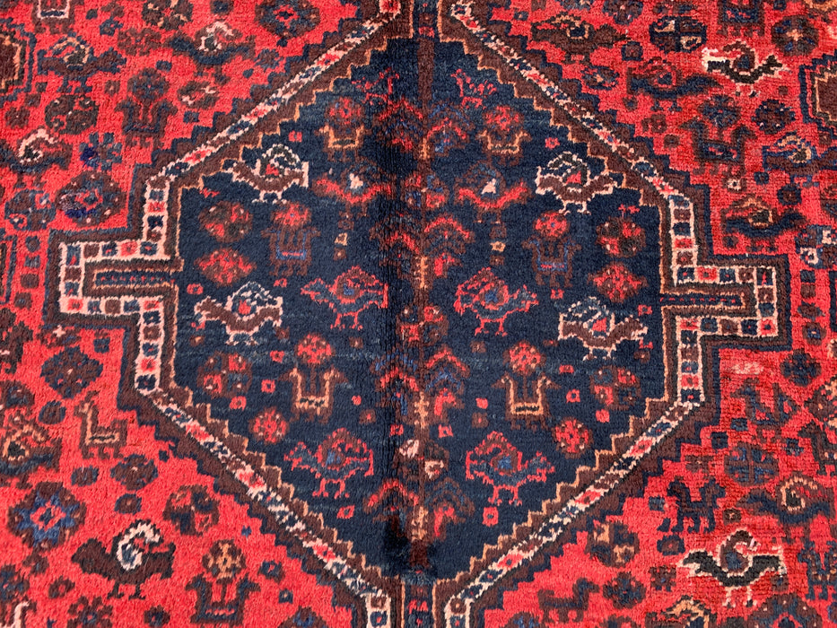 Handmade Persian Wool Area Rug 7x10 - Red Tribal Medallion Persian Style Rug with Navy Accents - Exact Size 9'7" x 6'5" - KBHM-905