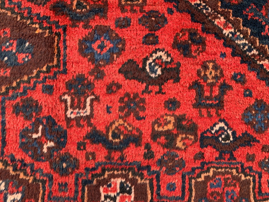 Handmade Persian Wool Area Rug 7x10 - Red Tribal Medallion Persian Style Rug with Navy Accents - Exact Size 9'7" x 6'5" - KBHM-905