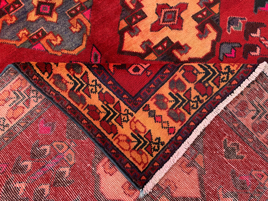 9'3 x 4'11 Hand-Knotted Persian Wool Rug - Red Geometric Tribal Diamond Design - KBHM-906