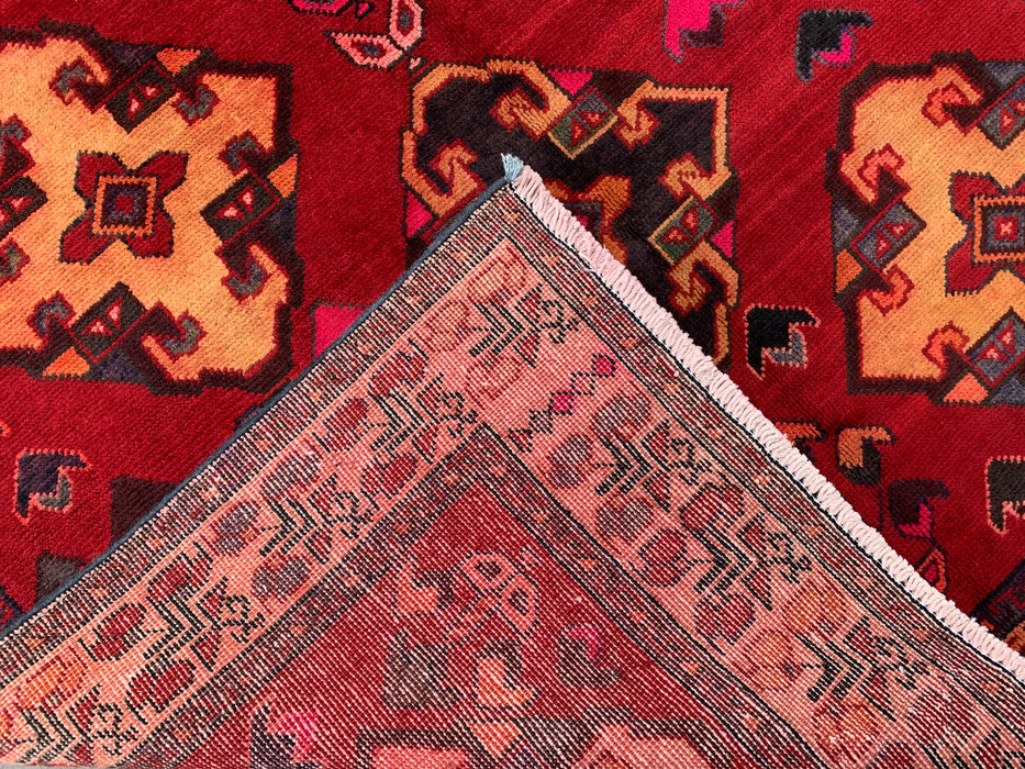 9'3 x 4'11 Hand-Knotted Persian Wool Rug - Red Geometric Tribal Diamond Design - KBHM-906