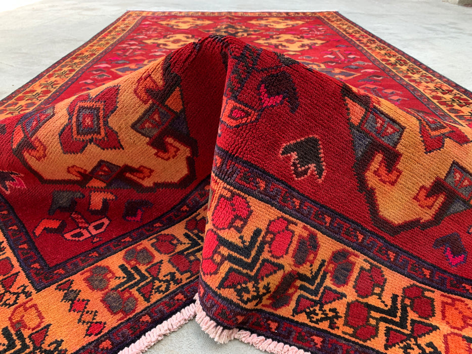 9'3 x 4'11 Hand-Knotted Persian Wool Rug - Red Geometric Tribal Diamond Design - KBHM-906