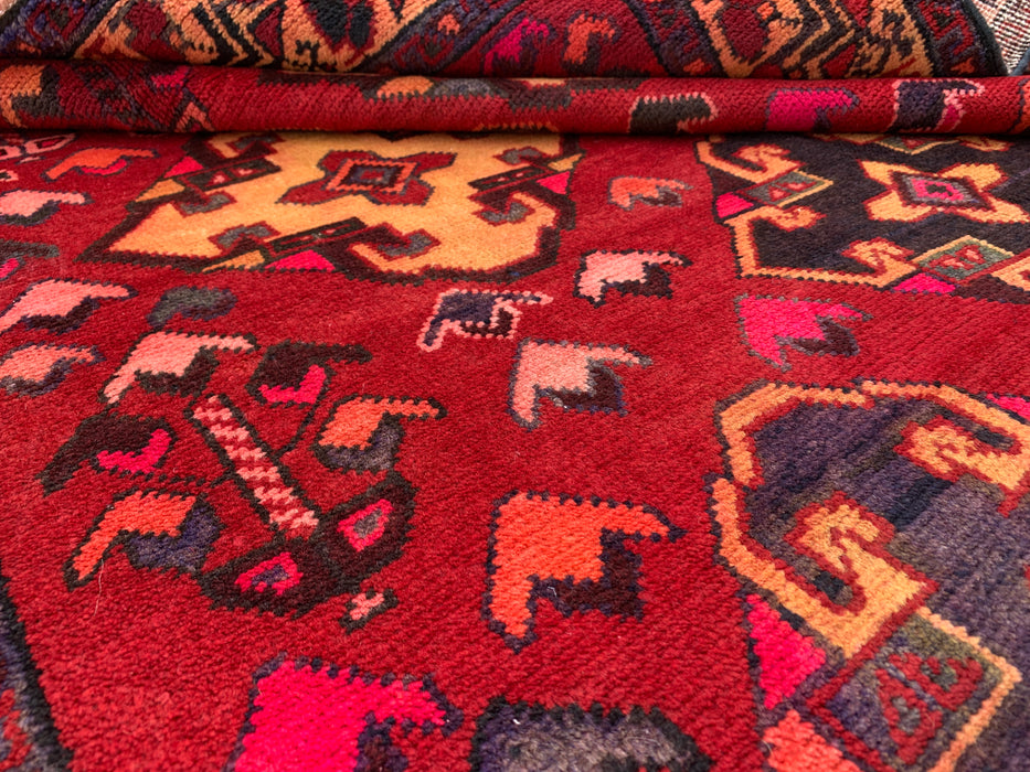 9'3 x 4'11 Hand-Knotted Persian Wool Rug - Red Geometric Tribal Diamond Design - KBHM-906