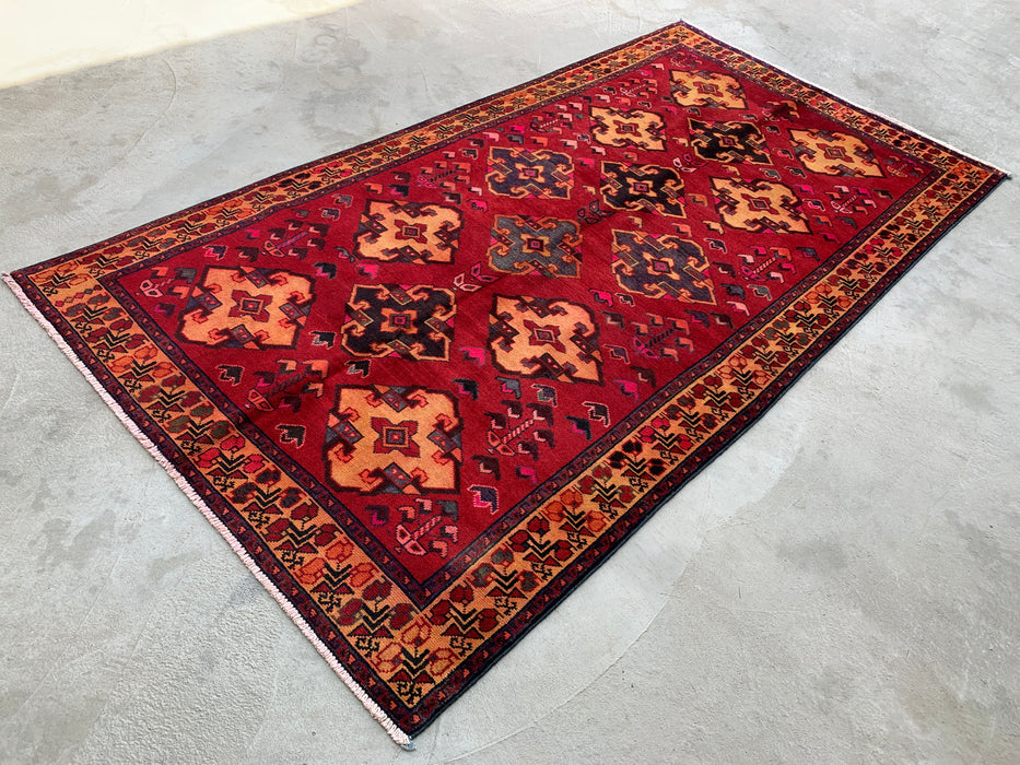 9'3 x 4'11 Hand-Knotted Persian Wool Rug - Red Geometric Tribal Diamond Design - KBHM-906