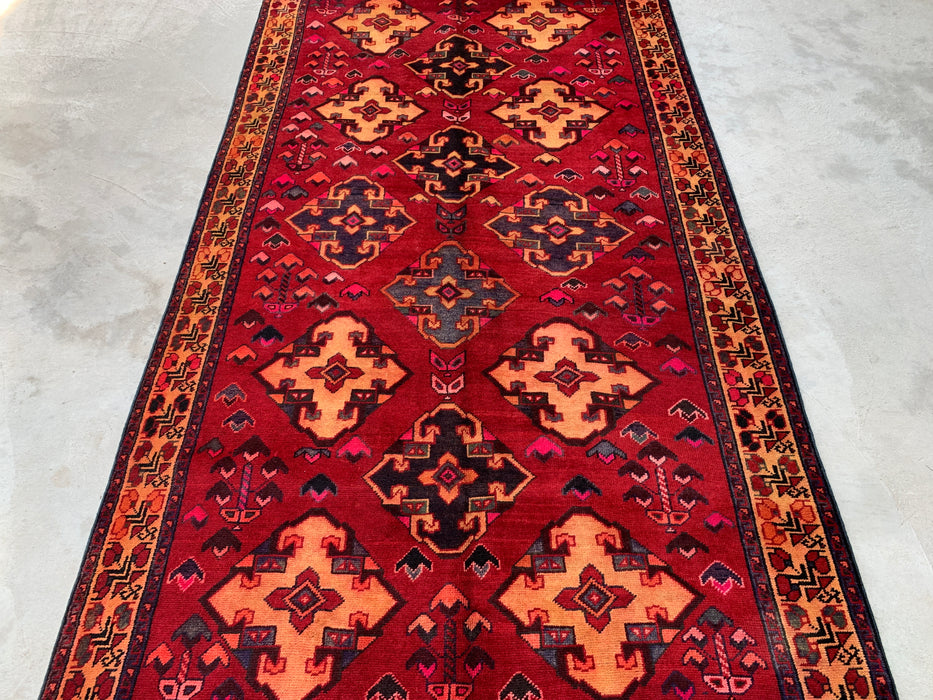 9'3 x 4'11 Hand-Knotted Persian Wool Rug - Red Geometric Tribal Diamond Design - KBHM-906