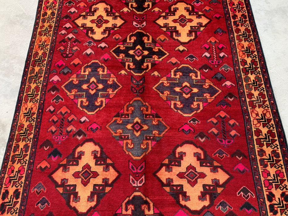 9'3 x 4'11 Hand-Knotted Persian Wool Rug - Red Geometric Tribal Diamond Design - KBHM-906