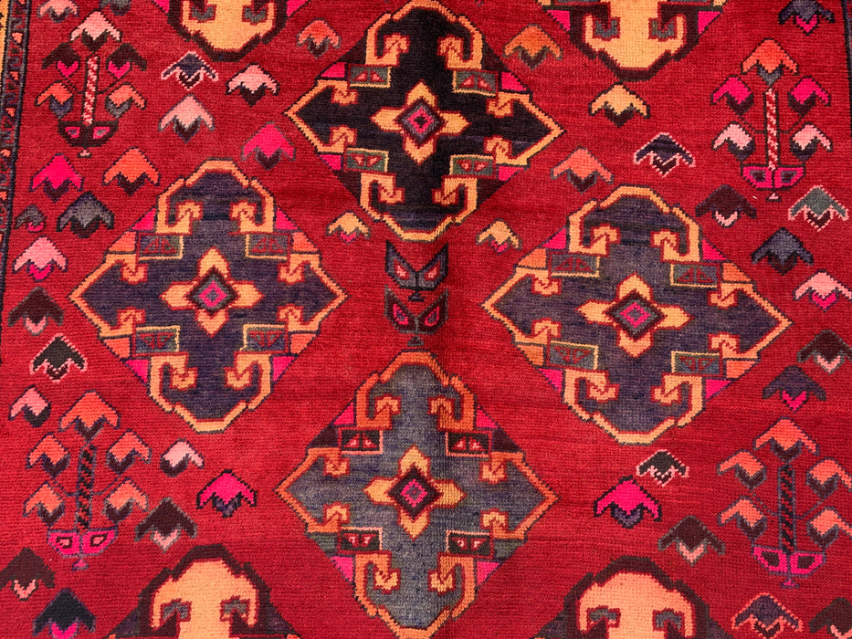 9'3 x 4'11 Hand-Knotted Persian Wool Rug - Red Geometric Tribal Diamond Design - KBHM-906