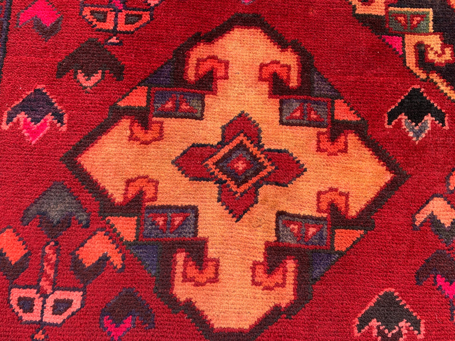 9'3 x 4'11 Hand-Knotted Persian Wool Rug - Red Geometric Tribal Diamond Design - KBHM-906