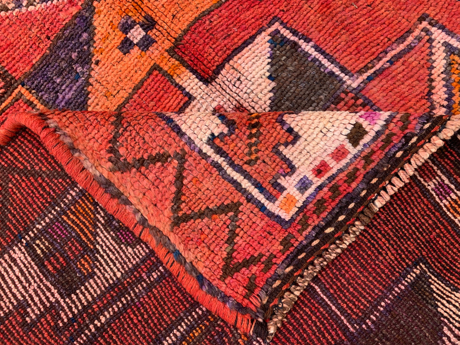 12'9 x 4'5 Hand-Knotted Persian Wool Runner - Rust Geometric Tribal Diamond Design - KBHM-907