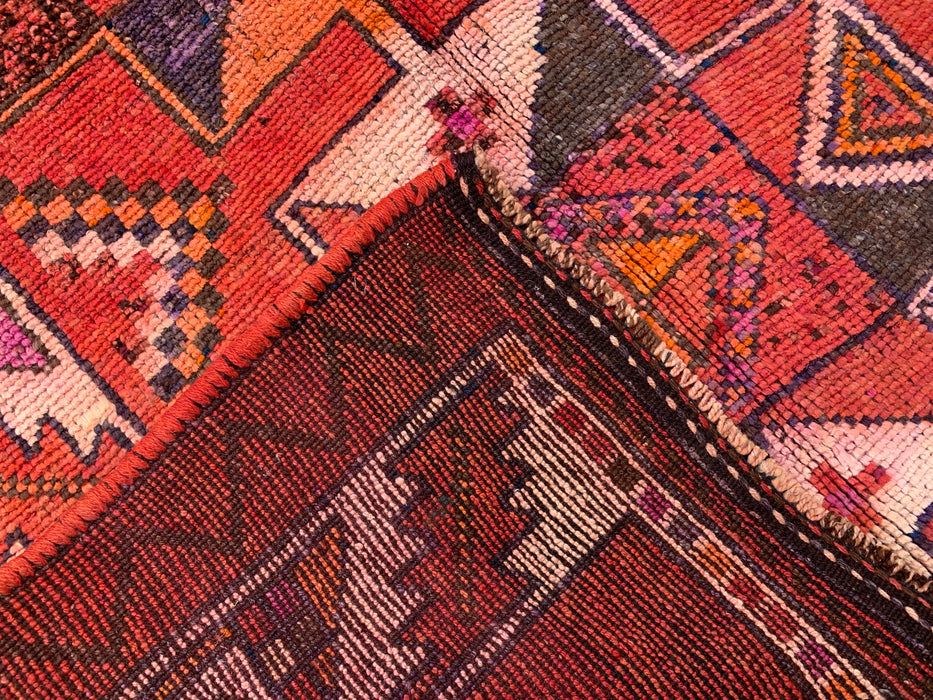 12'9 x 4'5 Hand-Knotted Persian Wool Runner - Rust Geometric Tribal Diamond Design - KBHM-907