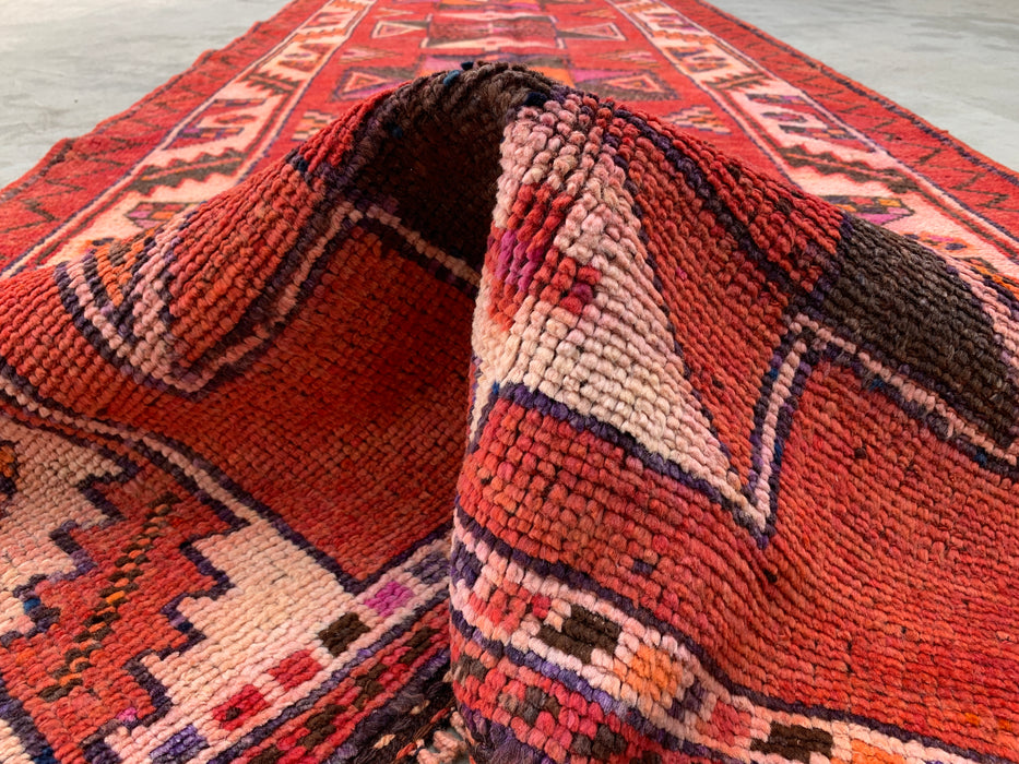 12'9 x 4'5 Hand-Knotted Persian Wool Runner - Rust Geometric Tribal Diamond Design - KBHM-907