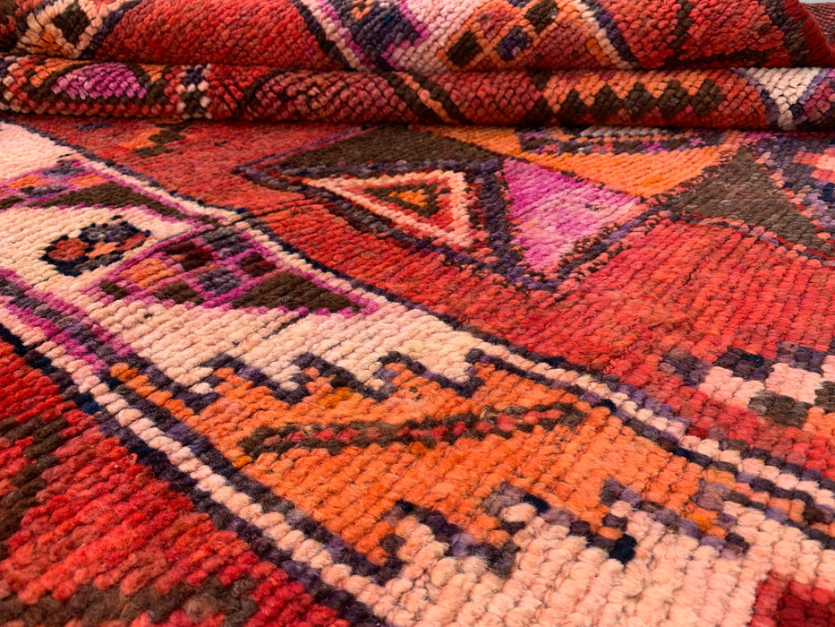 12'9 x 4'5 Hand-Knotted Persian Wool Runner - Rust Geometric Tribal Diamond Design - KBHM-907