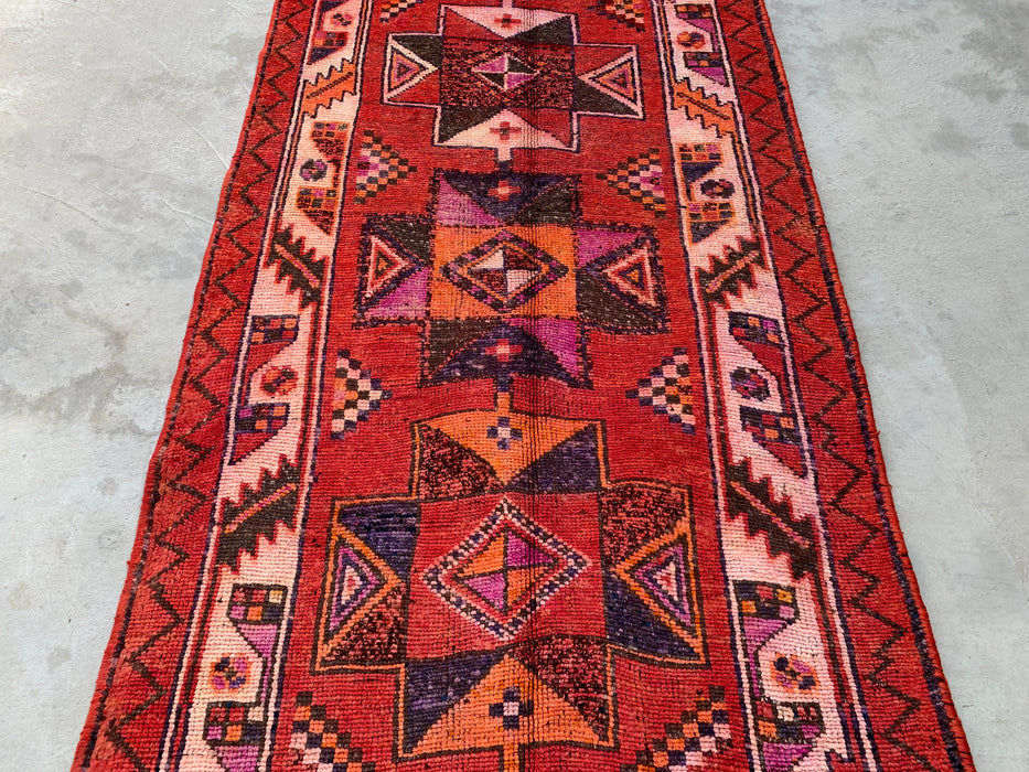 12'9 x 4'5 Hand-Knotted Persian Wool Runner - Rust Geometric Tribal Diamond Design - KBHM-907