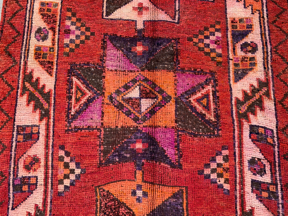 12'9 x 4'5 Hand-Knotted Persian Wool Runner - Rust Geometric Tribal Diamond Design - KBHM-907