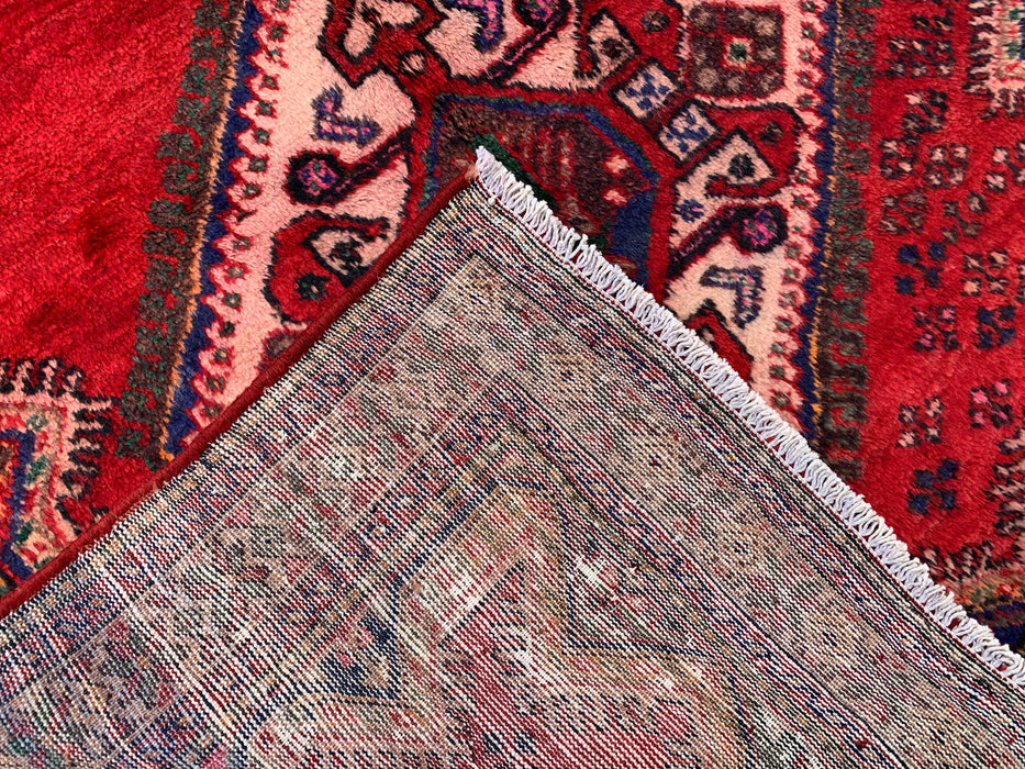 9'2 x 5'2 Hand-Knotted Persian Wool Rug - Red Tribal Medallion Design with Navy Accents - KBHM-908