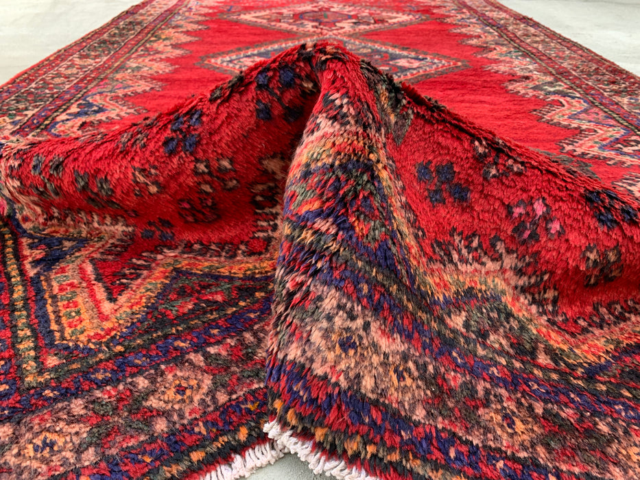 9'2 x 5'2 Hand-Knotted Persian Wool Rug - Red Tribal Medallion Design with Navy Accents - KBHM-908