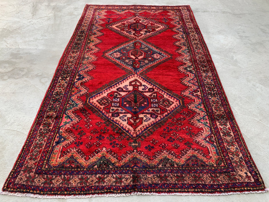9'2 x 5'2 Hand-Knotted Persian Wool Rug - Red Tribal Medallion Design with Navy Accents - KBHM-908