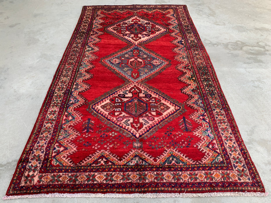 9'2 x 5'2 Hand-Knotted Persian Wool Rug - Red Tribal Medallion Design with Navy Accents - KBHM-908