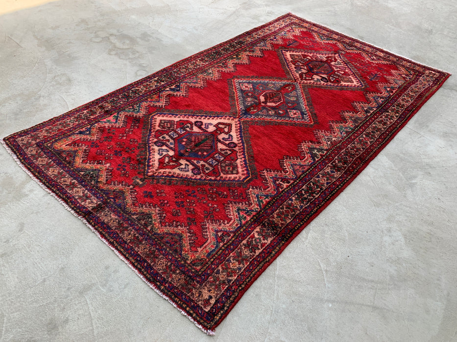 9'2 x 5'2 Hand-Knotted Persian Wool Rug - Red Tribal Medallion Design with Navy Accents - KBHM-908