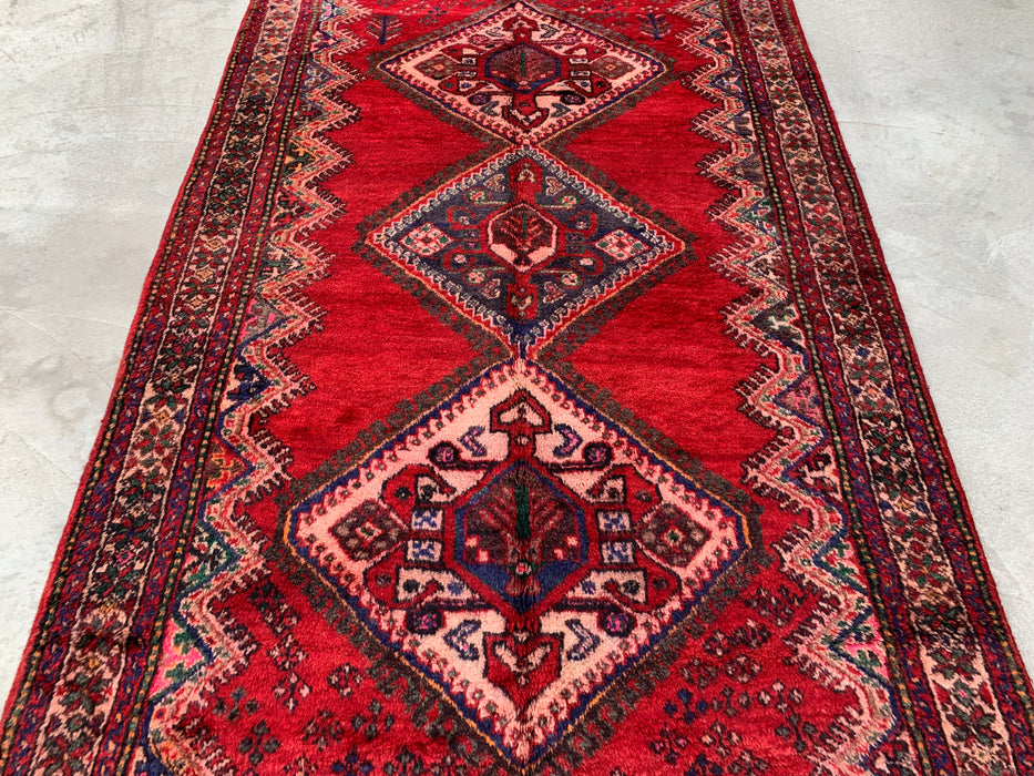 9'2 x 5'2 Hand-Knotted Persian Wool Rug - Red Tribal Medallion Design with Navy Accents - KBHM-908
