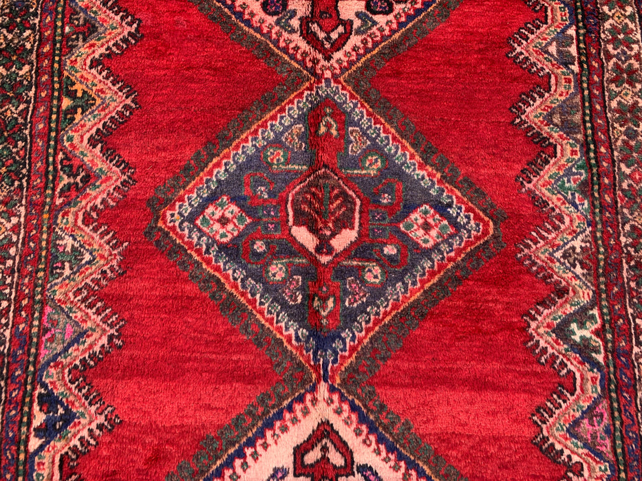 9'2 x 5'2 Hand-Knotted Persian Wool Rug - Red Tribal Medallion Design with Navy Accents - KBHM-908