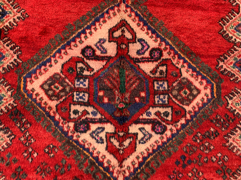 9'2 x 5'2 Hand-Knotted Persian Wool Rug - Red Tribal Medallion Design with Navy Accents - KBHM-908
