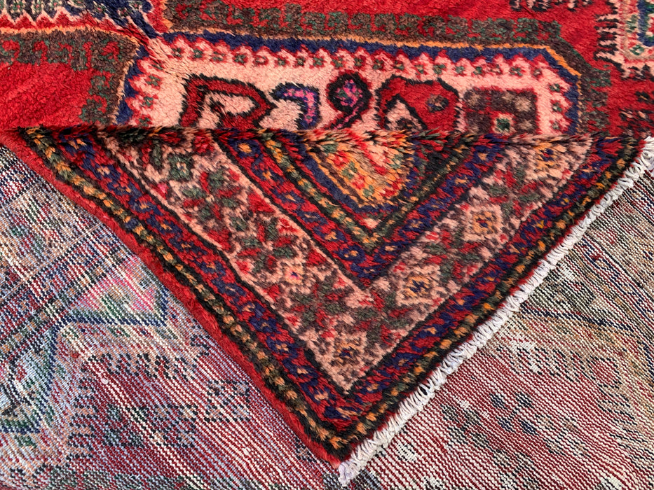 9'2 x 5'2 Hand-Knotted Persian Wool Rug - Red Tribal Medallion Design with Navy Accents - KBHM-908