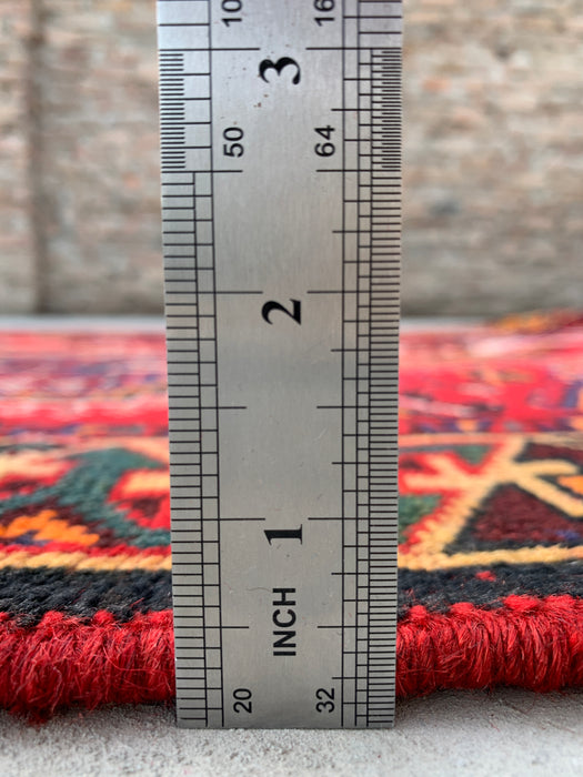 7'10 x 5'0 Hand-Knotted Persian Wool Rug - Red Tribal Geometric Medallion Design with Blue Accents - KBHM-910