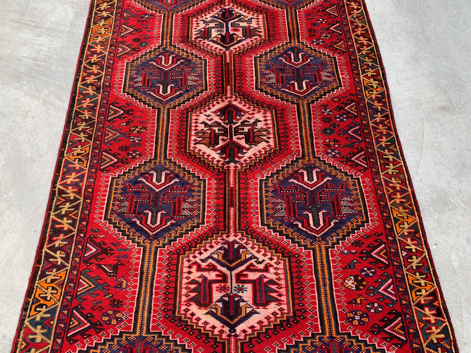 7'10 x 5'0 Hand-Knotted Persian Wool Rug - Red Tribal Geometric Medallion Design with Blue Accents - KBHM-910