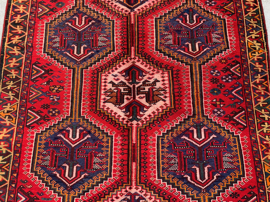 7'10 x 5'0 Hand-Knotted Persian Wool Rug - Red Tribal Geometric Medallion Design with Blue Accents - KBHM-910